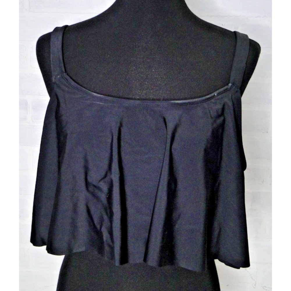 Shapermint Essentials Swim Ruffled Bikini Top 2XL Dark Black Retro Flirty Fun
